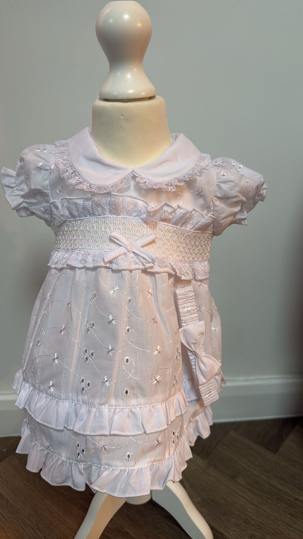 Baby girls white smock dress