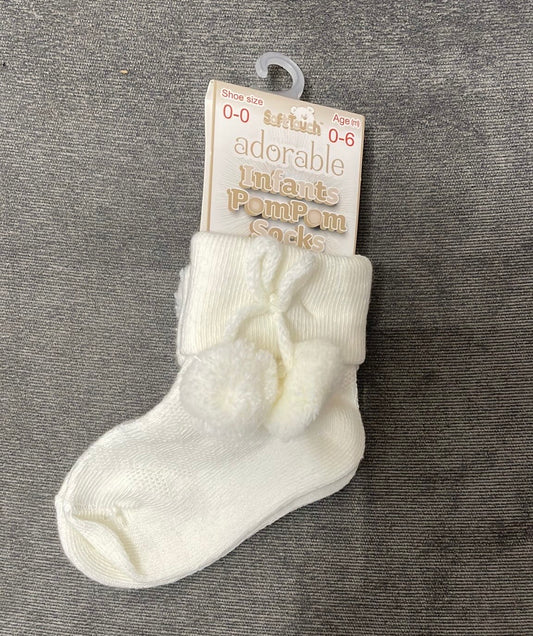 Pom Pom cream Ankle Socks