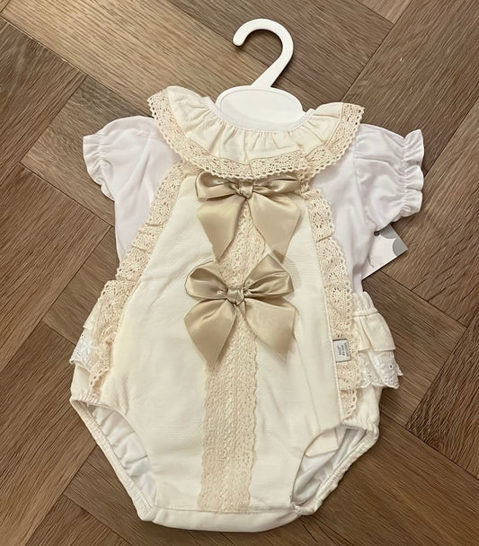 Cream Bow frill set girls
