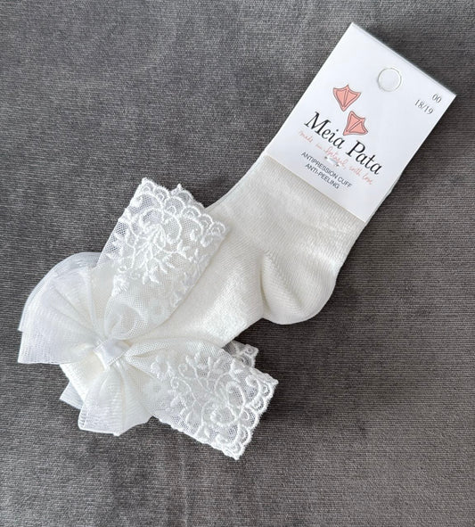 Meia Pata Lace Bow Knee high socks