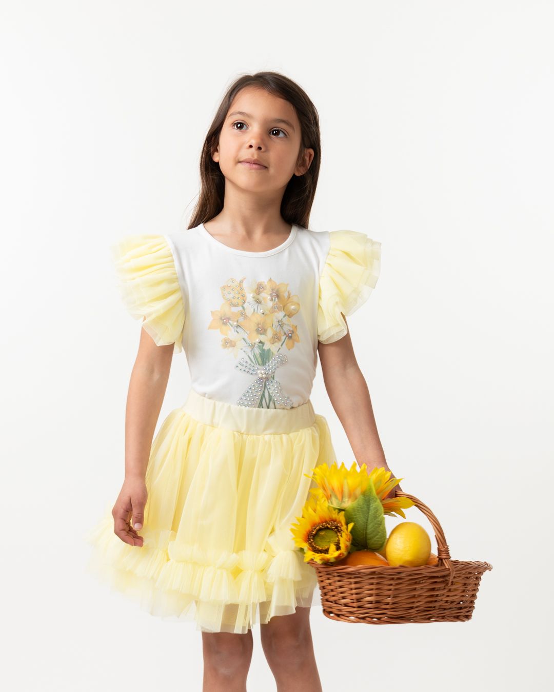 Caramelo Lemon Flower skirt set