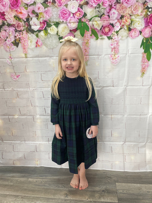 Sarah Louise Green Tartan Smocked Dress