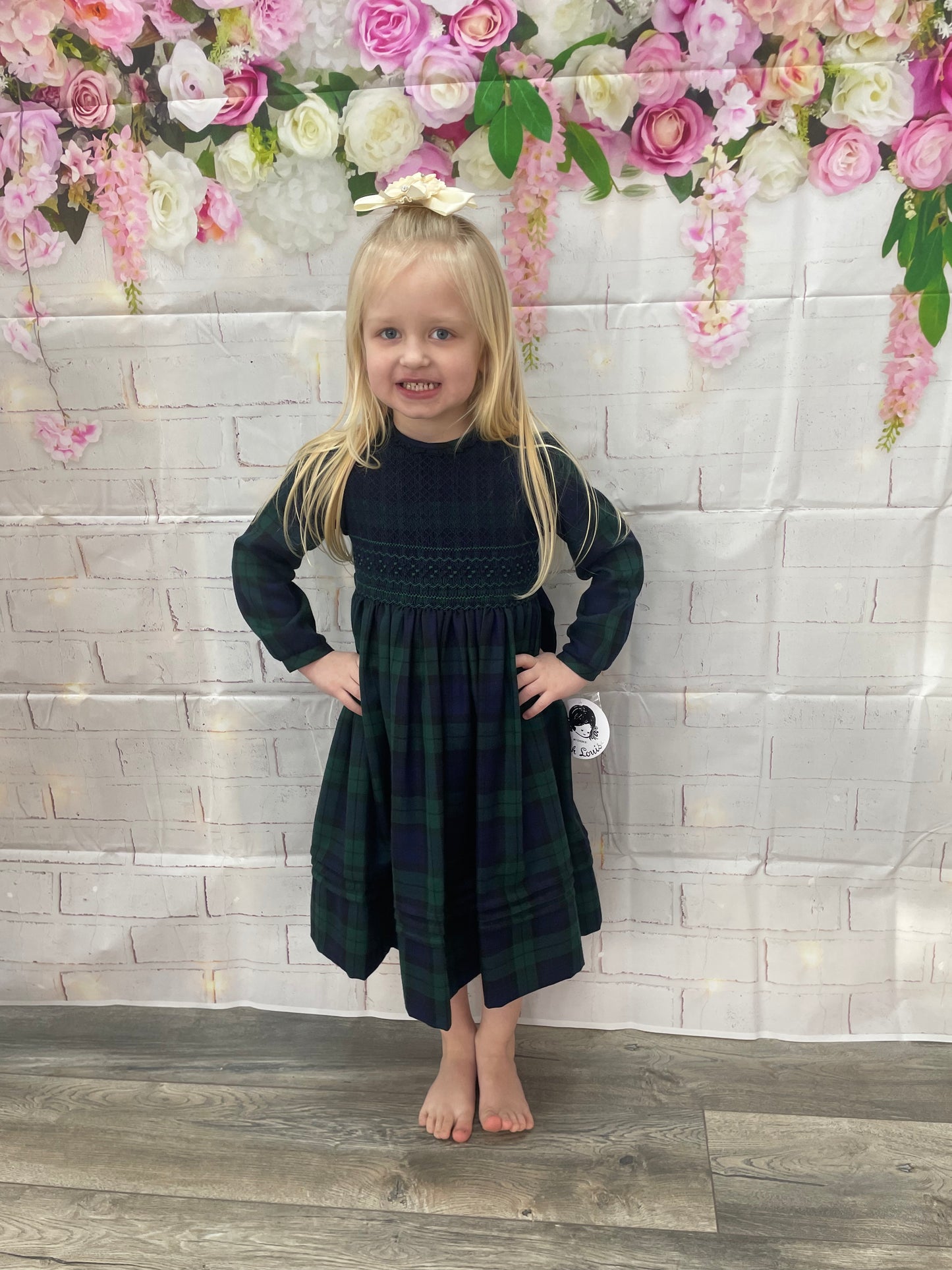 Sarah Louise Green Tartan Smocked Dress