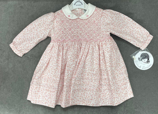 Sarah Louise Pink Smocked Floral Dress